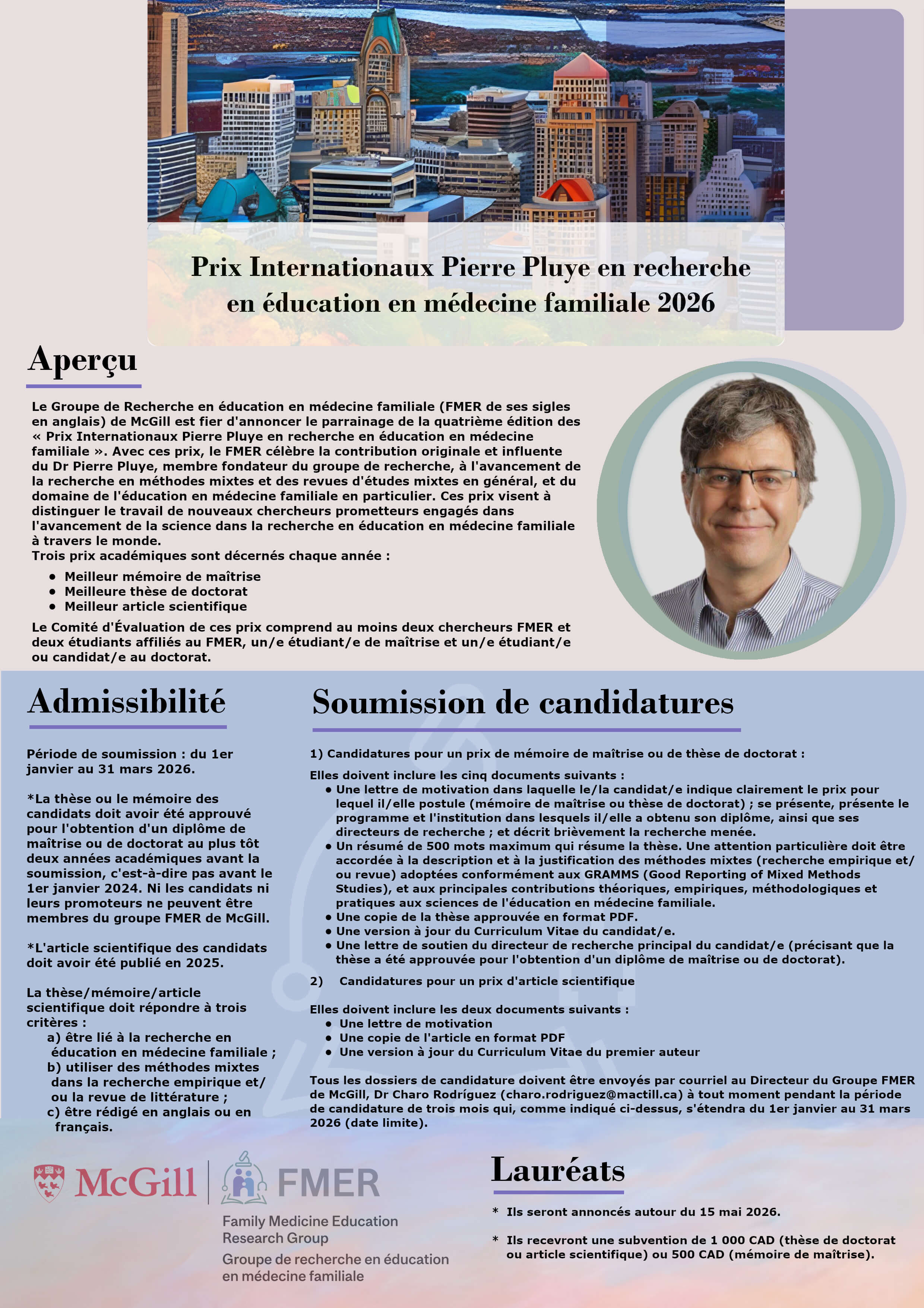 Call for applications for the Pierre Pluye International Awards in Family Medicine Education Scholarship